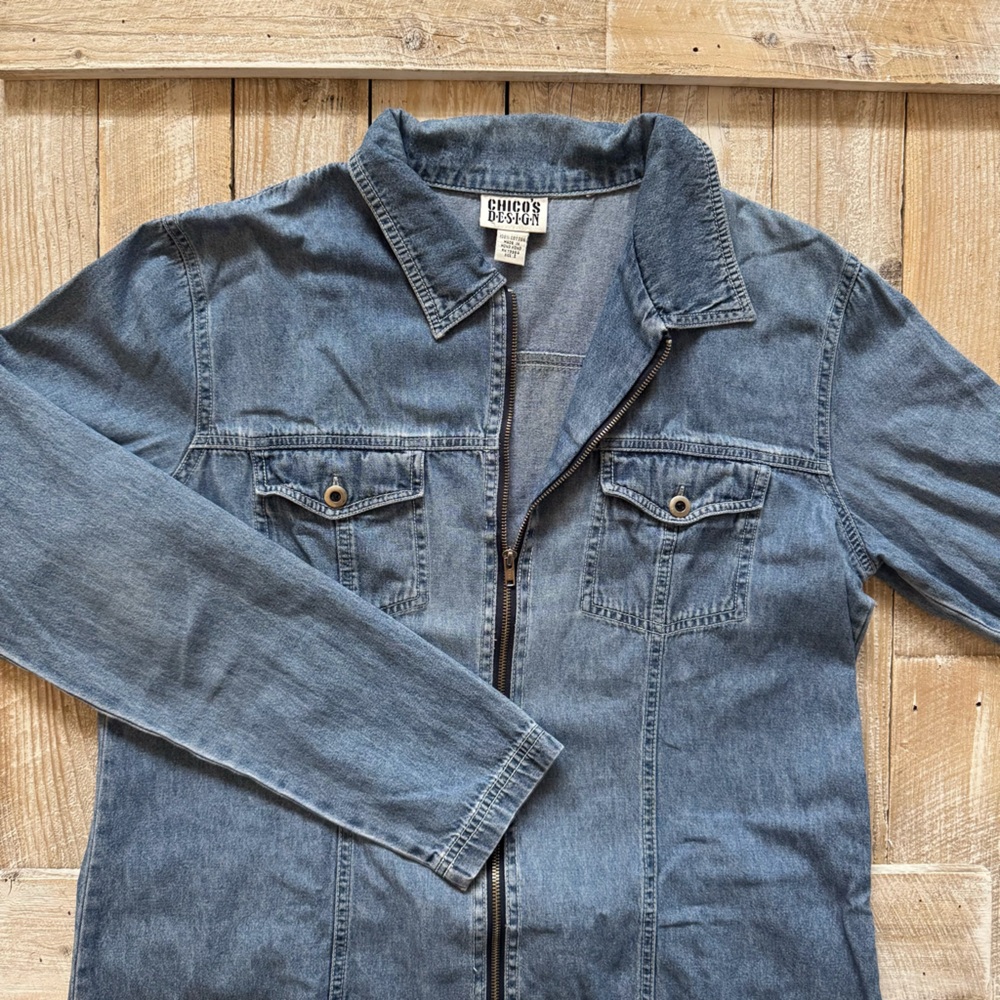 Zip up Cotton Denim Collared Jacket